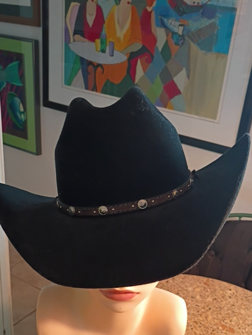 Justin Black Western Cowboy Hat with Concho Band. One Size , Ladies